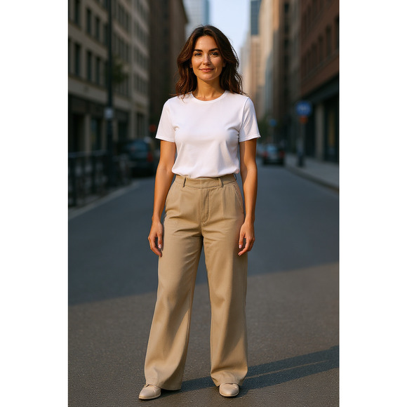 Billy Reid Brown Wide Leg Wool Flat Front Dress Pants Women Sz 6 / 28"x30" FLAW - Picture 1 of 7